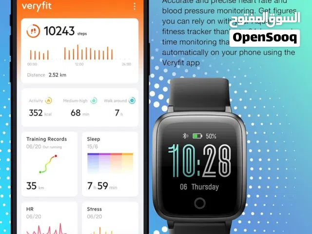 IP68 Waterproof Fitness Tracker Smart Watch with Heart Rate Monitor and Step Counter - Blac