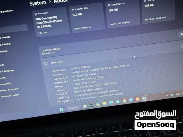 لابتوب dell 5421 للبيع مواصفات قوية كوراي 5 جيل 11 ورام 16 وتخزين256 ssd