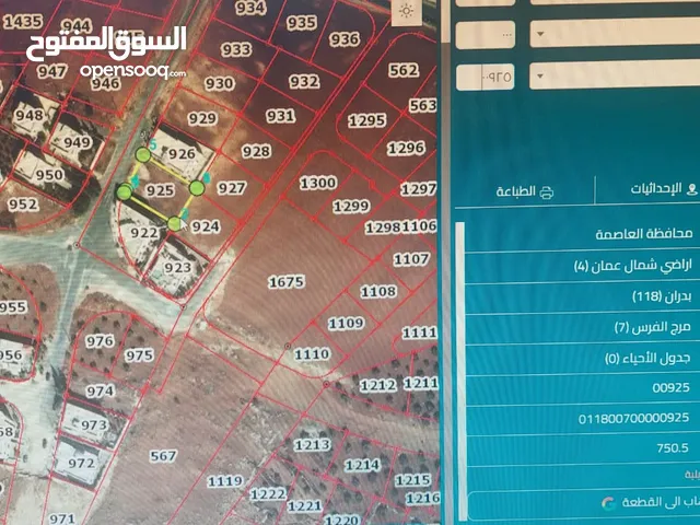 أرض للبيع عمان / شفا بدران 750 م بسعر 110 ألاف