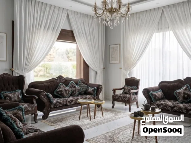 طقم ضيوف جديد خشب زان بني وتركواز كنبه رئيسيه ثلاثيه كنبتان ثنائيات كنبتان مفرد