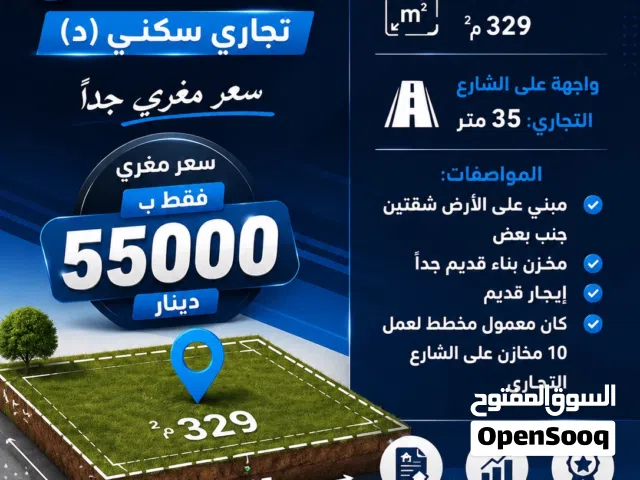 ارض للبيع بناء قديم جدا تجاري سكني واجهة على الشارع 35 متر