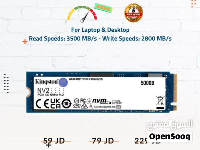ذاكرة تخزين داخليه بسرعه X35 من كينجستون مع تركيب مجانا Kingston NV2 X35 SSD