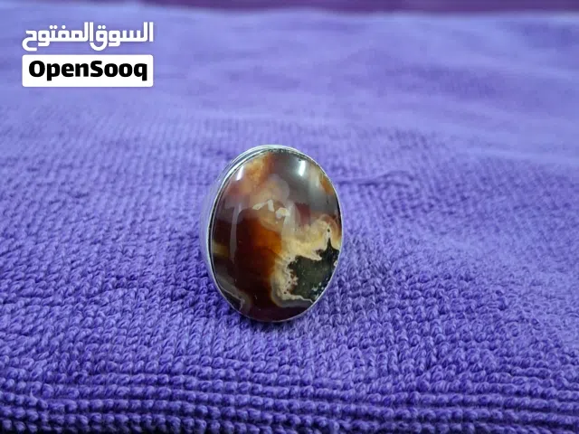 عقيق يمني أحمر خرائطي طبيعي نخب أول natural yamani agate ring