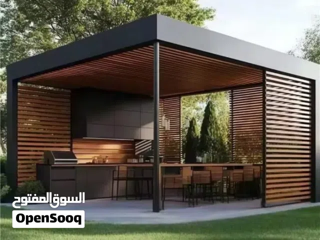 لاند سكيب براغولات حديد وخشب قواوير زرع فايبر جلاس وفايبر كونكريت مراجيح واكواخ لمزرعتك