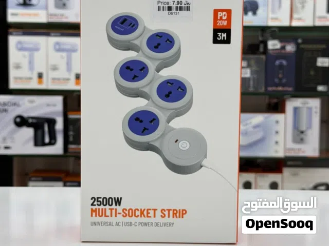 Porodo USB-A Type-C and 4 AC Multiport Socket with UK Plug 2500W PD 20W 3M- Gray