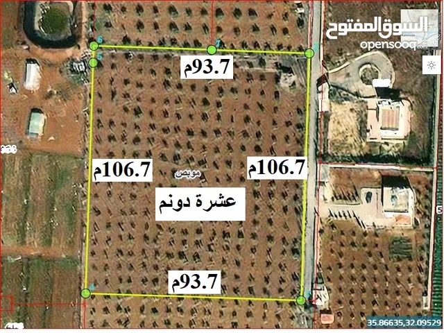 ""قطعة اراضي شمال عمان موبص زراعية مشجرة ثمن الدونم قابل للتفاوض واجهة كبيرة على الشارع