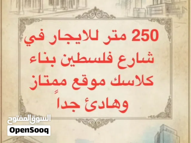 250 متر للايجار في شارع فلسطين موقع ممتاز ومنطقة هادئه جداً