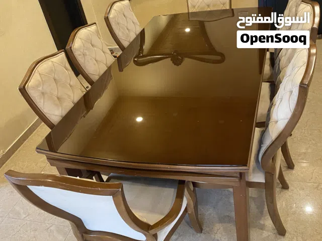 طاولة سفرة 8 مقاعد خشب ثقيل + بترينة سفرة