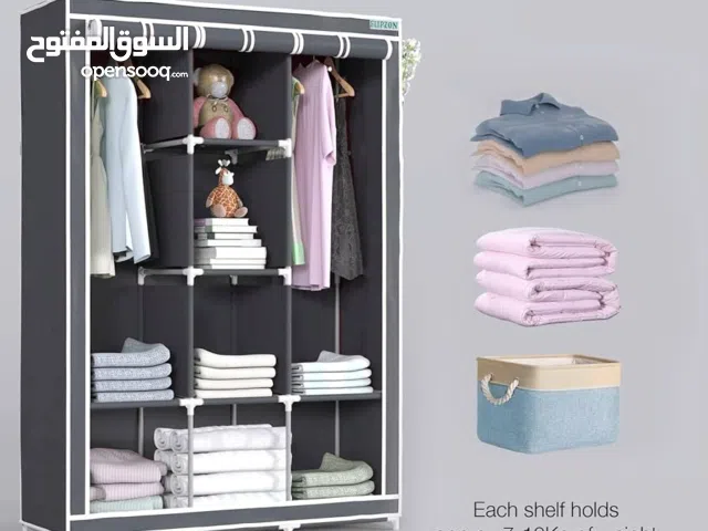 خزانة ملابس قماشية قابلة للطي قماش كتان وتر بروف هيكل معدني قوي متوفره بعدة الوان