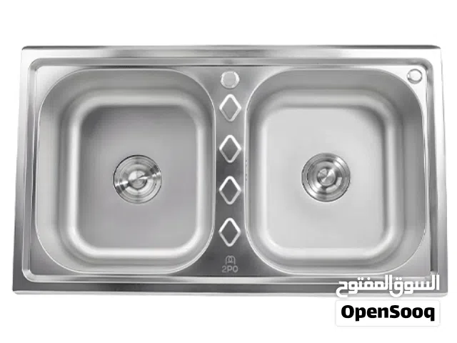 حوض مطبخ مزدوج من استانلس ستيل 304مع موزع صابون مدمج - 88×50×23 سم - لمسة حريرية - يتضمن طقم صرف كام