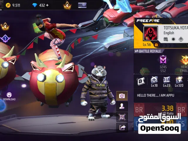 Free fire 5 year old account with awesome collections 150 t shirts and evo ak
