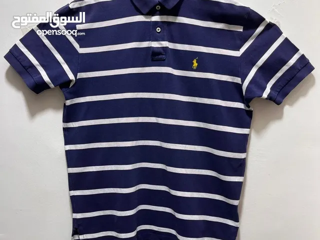 - قميص بولو رالف لورين رجالي كبير قطن بأكمام قصيرة أزرق داكن وأبيض، تي شيرت بولو رالف لورين رجالي كب