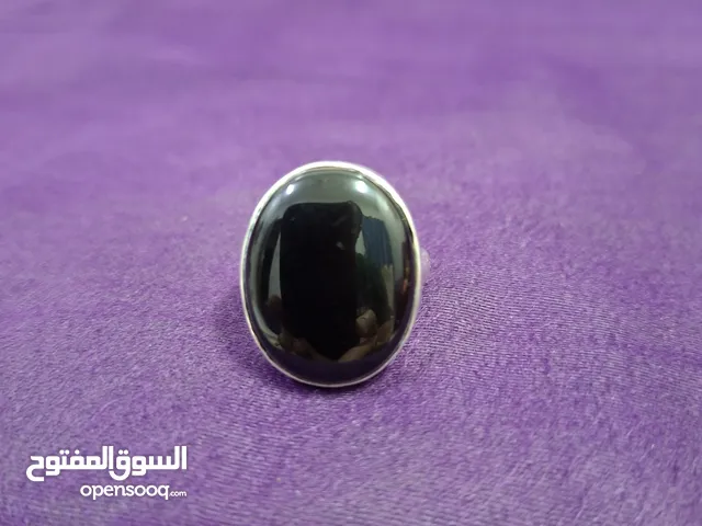 خاتم جزع عقيق يمني أسود كرزي طبيعي natural rare black yamani agate stone