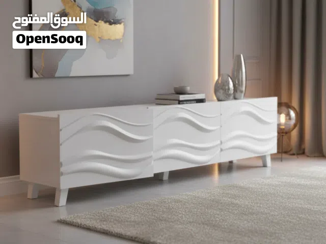 طاولة تلفزيون مودرن بتصميم موجي باللون الأبيض - TV 24107