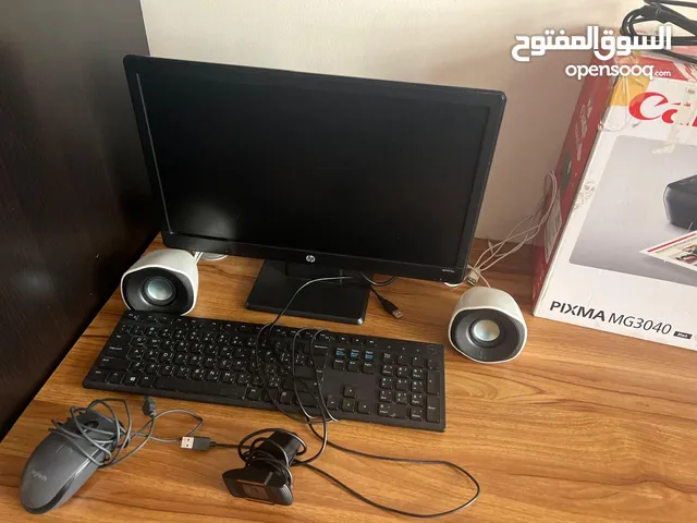 1- HP -14” Monitor 2- Canon printer 3- 2 spekers 4- keyboard 5- Mouse 6- web Cam