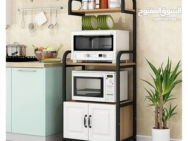 رف مطبخ عصري متعدد الاستخدامات – ستاند متين فولاذ + خشب MDF بجودة عالية – مناسب للميكروويف