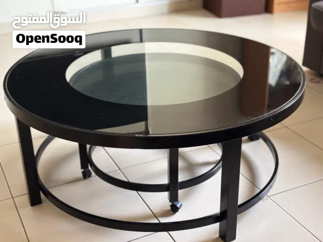 Around Glass top Coffee table with a Mini Glass top Table with Black metal frame