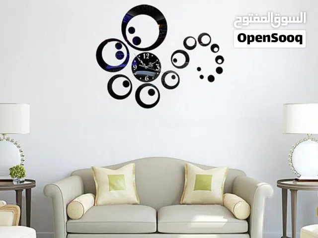 ساعة حائط دائرية مودرن DIY بلون أسود – سهلة اللصق