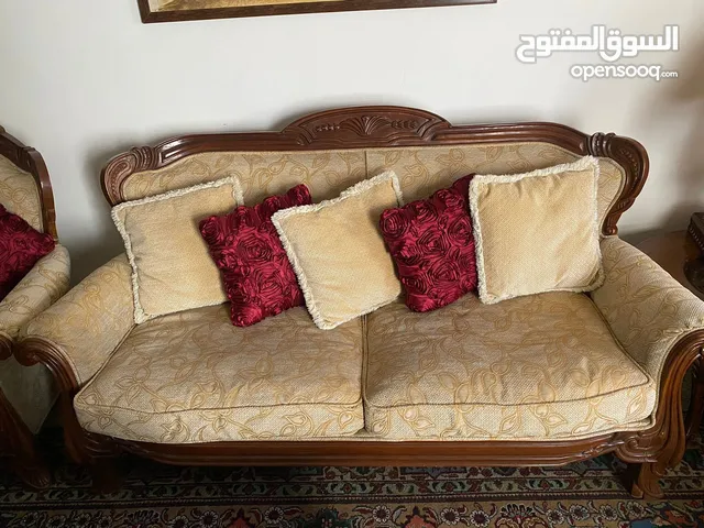 طخم قنفات خشب زان ثقيل تحفير مع 3 كراسي تحفير خشب زان مع كرسي استراحة هزاز مع كوشات عدد 13