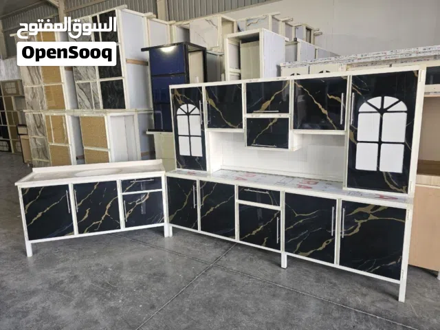 كاونتر المنيوم سوكى ارضي وملحق مترين ونص مع سنك مرمر متر ونص