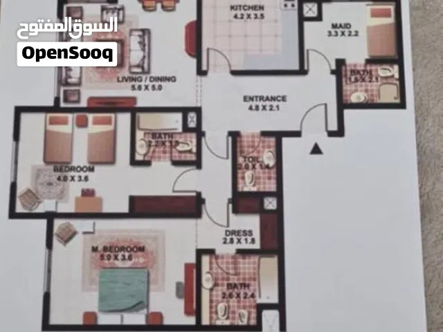 شقه في بوابة الشرق /  بني ياس غرفتين + غرفة خادمه ومطبخ وشرفه وعدد اربع حمامات