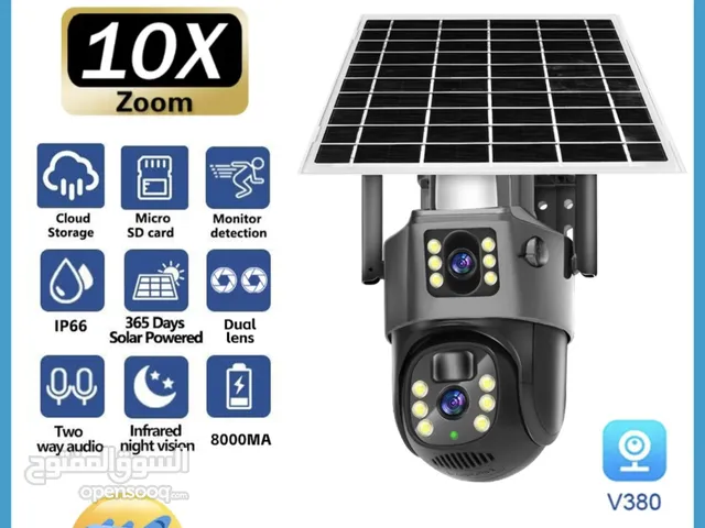 كاميرا مراقبة بالكرتون عدستين 8mp متحركة 360 درجة طاقة شمسية لاداعي للاسلاك تعمل بشريحة 4g