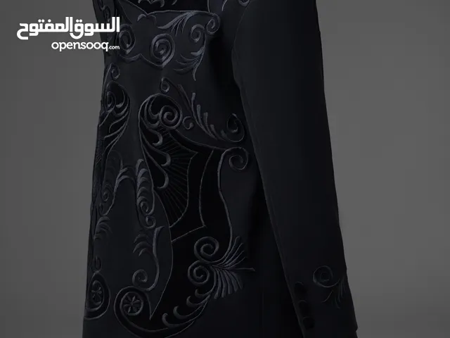 Elegant handmade embroidered black canvas jacket