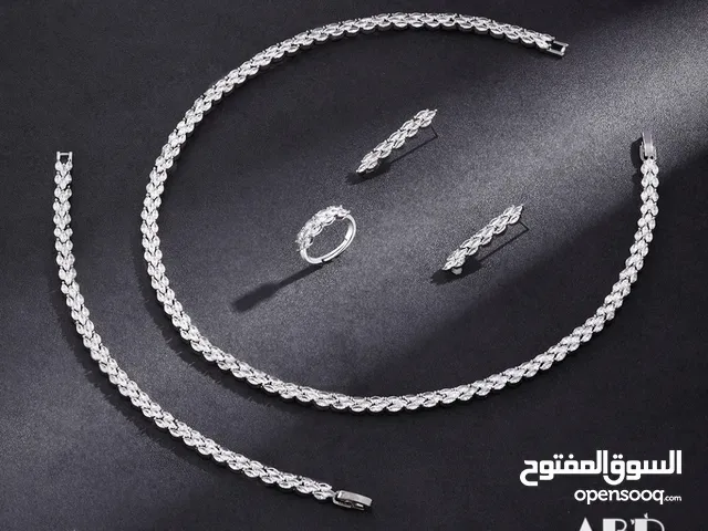 Luxury zircon full set necklace earrings bracelet fingering rodium plated white stone