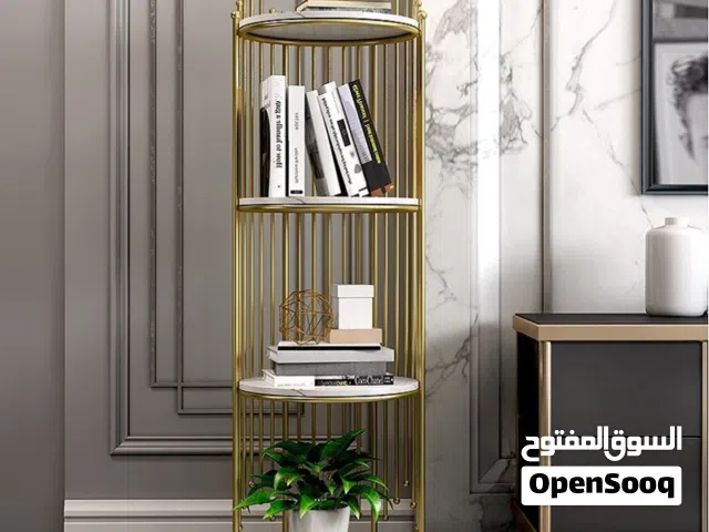Luxury Gold Metal Semi-Circular Bookshelf, 3-Tier Marble Corner Display Rack for Living Room