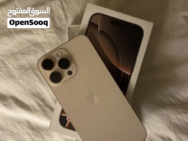 آيفون 16 برو ماكس مستعمل بحالة ممتازة 256 جيجابايت باللون الصحراوي مع الكرتونة والشاحن و10 كفرات