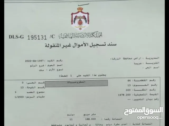 فرصة استثماريه أرض سكن ج مساحة 11 دونم غير مفروز داخل التنظيم