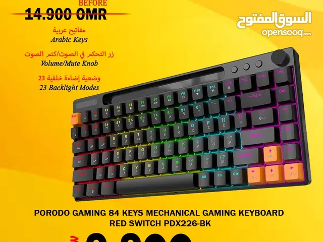 PORODO GAMING 84 KEYS MECHANICAL GAMING KEYBOARD RED SWITCH PDX226-BK
