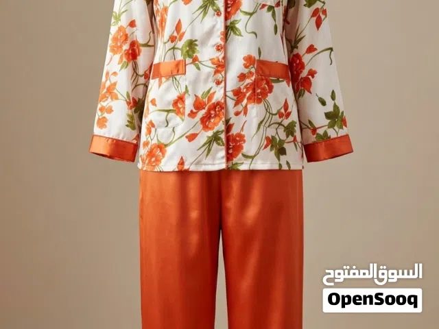 بيجامة ستان مشجرة (أبيض × برتقالي