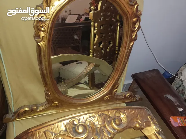 Antique Console Gilded Carved Wood Decorations, wall mirror Rococo Style, chair and console table