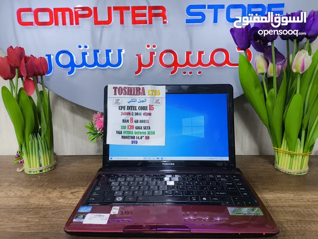 لابتوب TOSHIBA L735ممتاز للأعمال المكتبية والمنظومات معالج كور5 رام8 وكرت شاشة نفيديا بضمان شهر