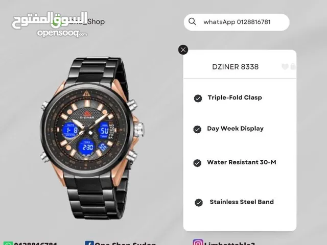 DZINER MEN'S WATCH دزينر ستيل اصلية جديده مع كرت الضمان ودليل التشغيل وعلبة