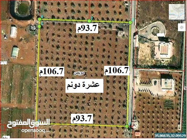 "قطعة اراضي شمال عمان موبص زراعية مشجرة 