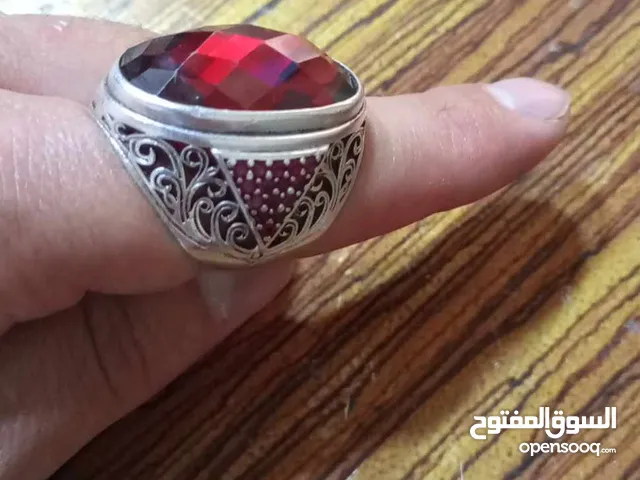 خاتم فضه عيار 925 خرزه حمراء