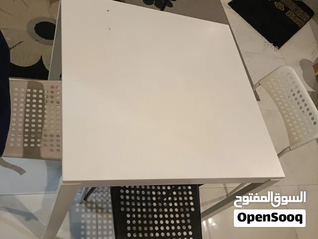 IKEA White Square Table with 4 Mesh Grid Chairs Set  طقم طاولة مربعة بيضاء ايكيا مع 4 كراسي شبك