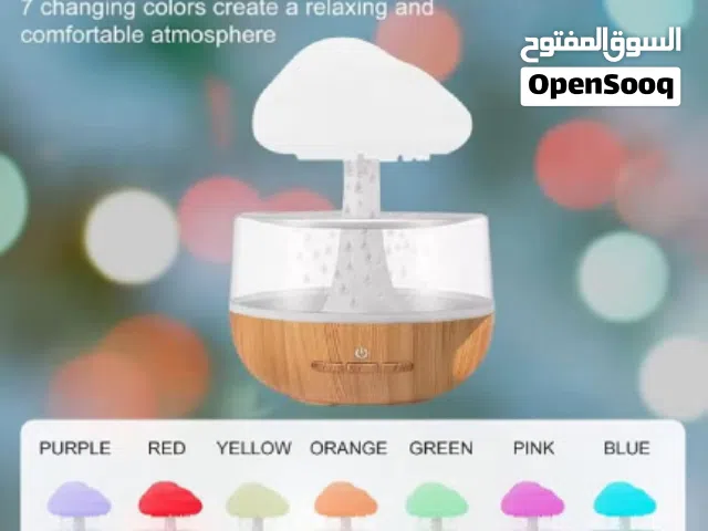 مرطب هواء على شكل سحابة مطر، موزع زيوت عطرية لطيف بقطرات الماء مع 7 مصابيح LED، ضوء ليلي على شكل سحا