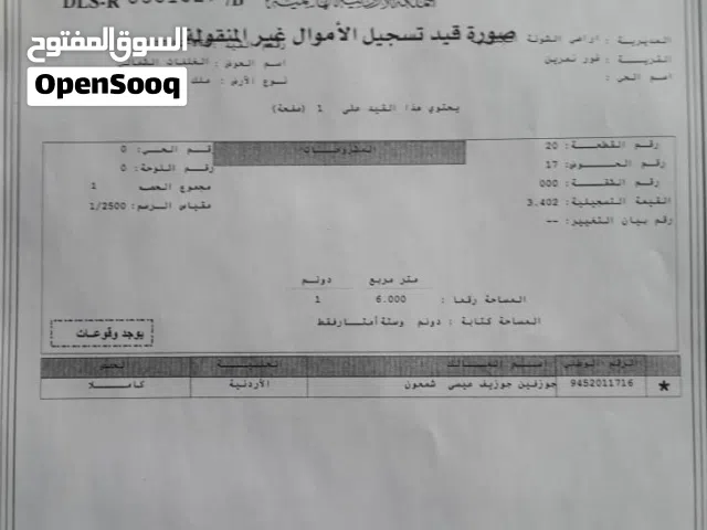 ارض للاستثمار التجاري والتطوير+سكنية  في الغور الشونة الجنوبية