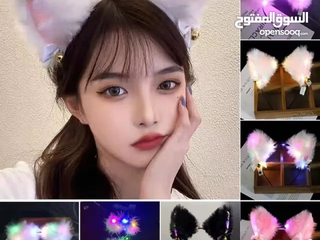 طوق شعر بشكل اذان القطط مضيء مع ثلاث أجراس مشبك شعر مضيء Hair wear with 3 bells and LED lights
