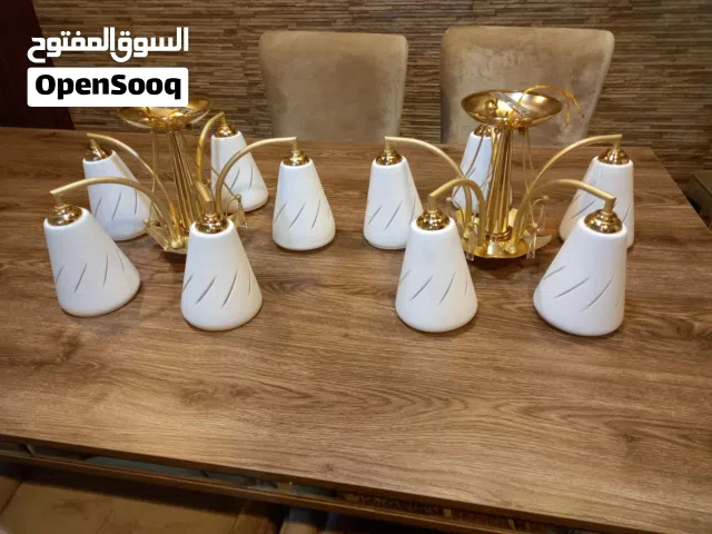 ثريات عدد 2 خماسية زجاج مورانو لون ذهبي مورانو لون اببض