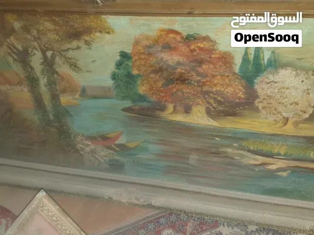 لوحة فنية قديمة  انتيك برواز خشب يدوي الصنع