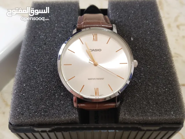 ساعة كاسيو جلد عقارب بني casio watch for men brown leather