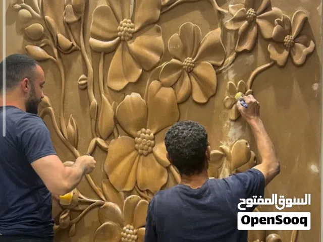 نحت جداريات وفنون أخشاب 3d وعمل مجسمات فلين وفايبر جلاس وماكيتات هندسية