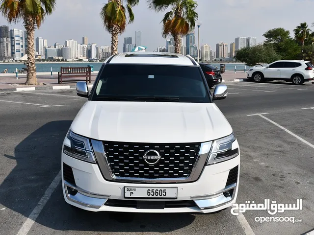 Nissan-Patrol V8-2021 White Colour, Daily, Weekly, Monthly Rental Available, Cruise Control, Camera.