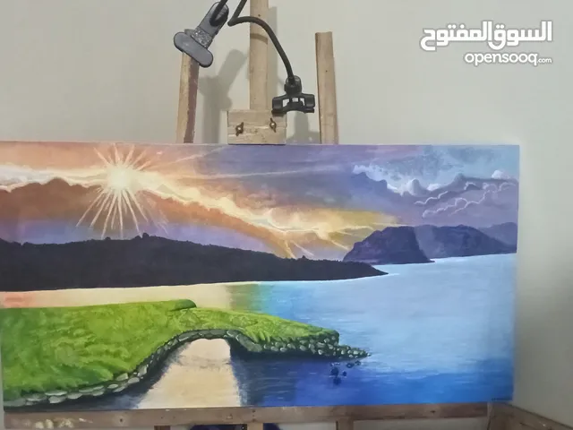 لوحة غروب الشمس ، مرسومة باليد أكريليك على القماش