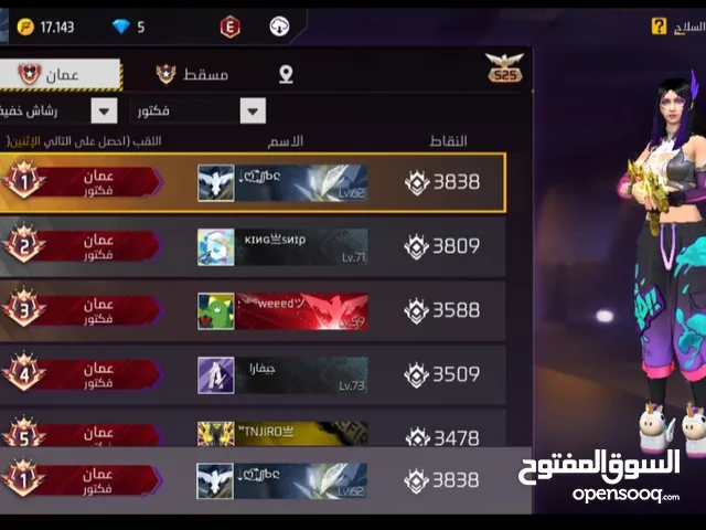 Free Fire Accounts and Characters for Sale in Muscat