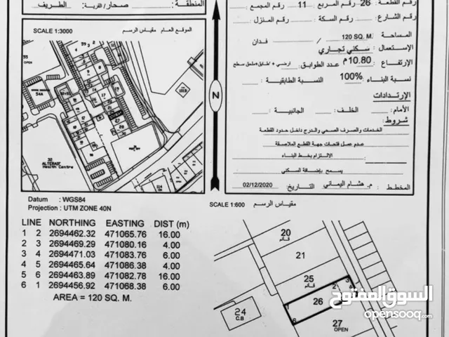 فرصة ذهبية – أرض سكني تجاري بموقع حيوي في صحار (منطقة الطريف) خلف سفير مول بجانب مركز صحي الطريف ..